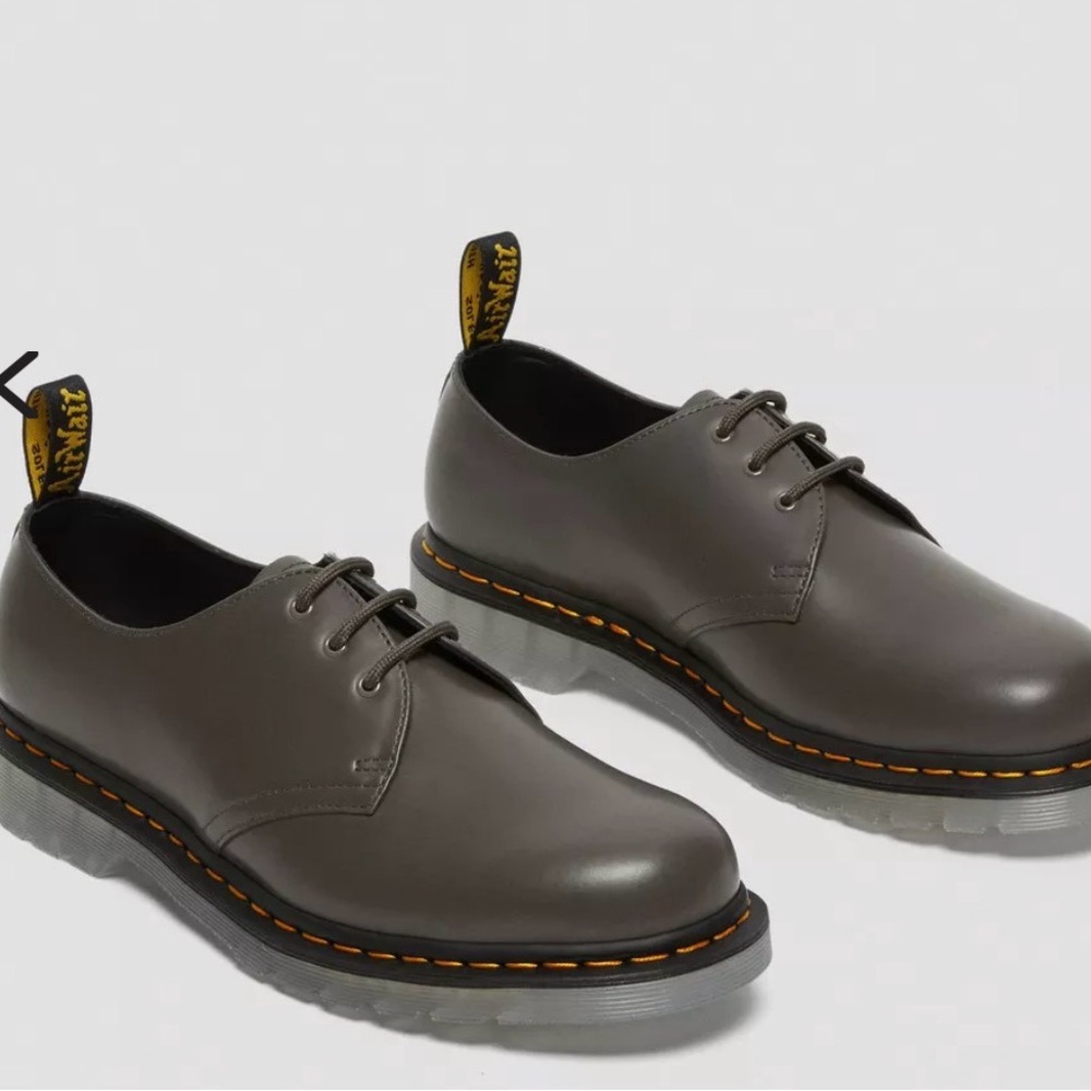 Dr. Martens Women's 1461 Iced Smooth Leather Oxford Shoes in Khaki Grey - Picture 3 of 9